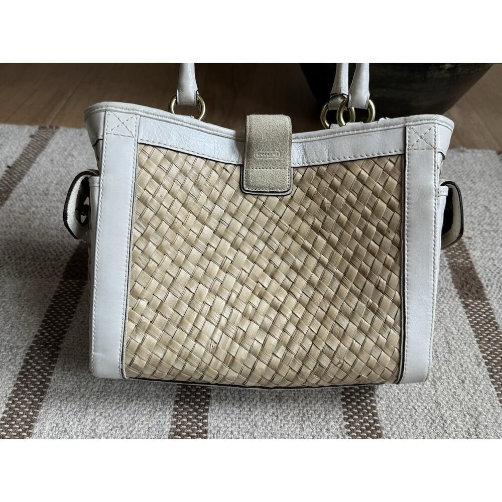 Coach 4419 Woven Straw Suede Handbag Tote Vintage Y2K Beach Bag Resort - Picture 5 of 16